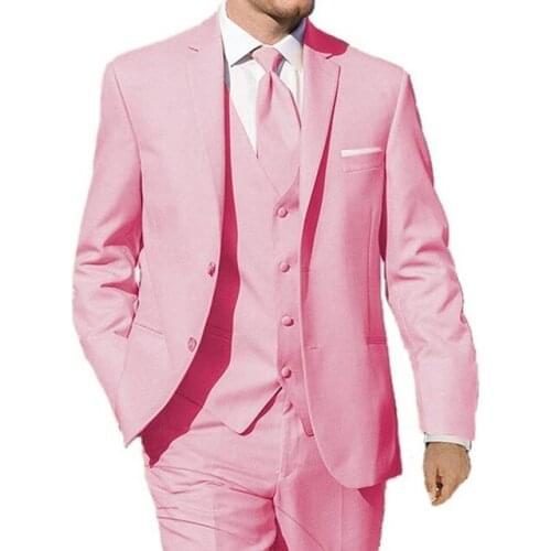 2020 Custom Made Pink Suit Mens Wedding Prom Suits Fashion Groomsmen Slim Fit Tuxedos 3 Piece Set (Jacket+Vest+Pants)