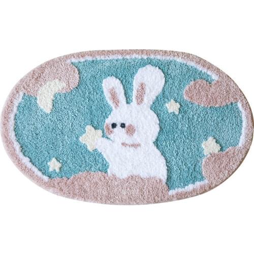 Cartoon Rabbit Bath Mat Toilet Absorbent Non-Slip Shower Entrance Doormat Plush Kitchen Area Rugs Living Room Floor Carpet