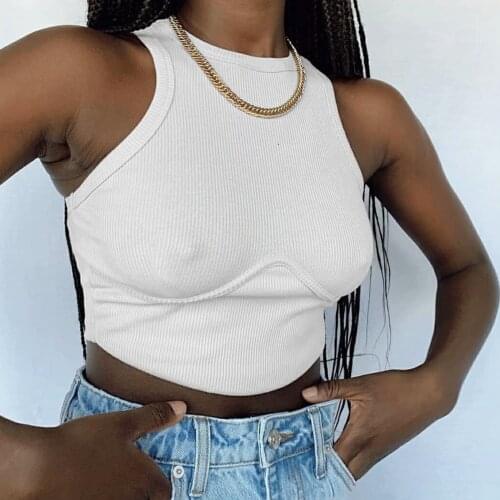 Sexy Knitted Patchwork Crop Tops Tank Women 2021 Summer O Neck Sleeveless Skinny Short Camisole Casual Slim Stretch Vest Clothes