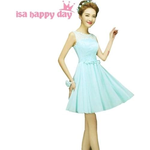 Lace top short light blue mint bridesmaid dress china brides maid party chiffon dresses 2020 for wedding guest under $50 H4238