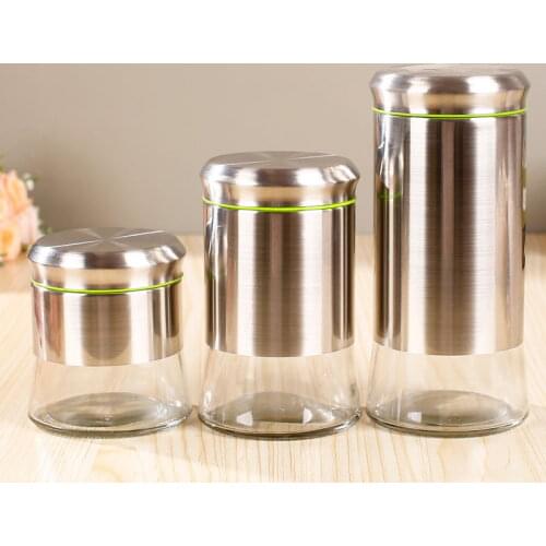Chinese-style Kitchen Stainless Steel Storage Transparent Glass Sealed Cans Moisture-proof Tea Mixed Grain Pot Food Storage Tank