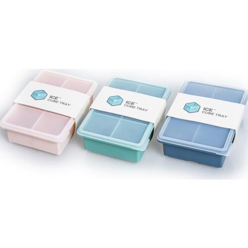 Square Silicone Ice Cube Tray Mold With Lid 4/6/8 Grid Large Ice Trays Moulds Form For Ice Maker For Kitchen Bar