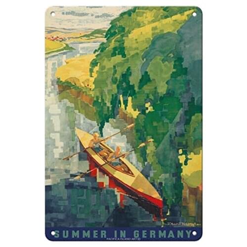 Summer in Germany - Kayaking - German Railways by Werner von Axster-Heudthass c.1930s - Metal Tin Sign