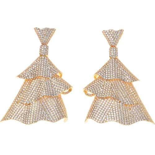 SLJELY Hot Luxury Trendy Christmas Tree Earrings Full Mirco Cubic Zirconium Wedding Party Dresses Women Earring Fashion Jewelry