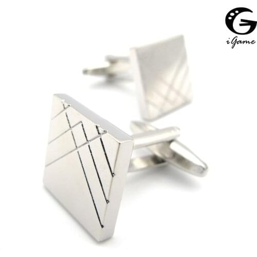 IGame Mens Brass Cuff Links Silver Color Brass Material Square Design Shirt Cufflinks Free Shipping