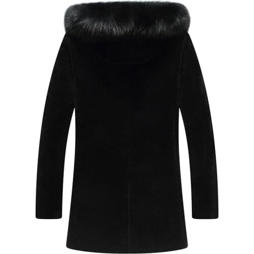 100% Wool Coat Winter Jacket Men Real Shee Shearling Coats Male Fox Collar Lamb Fur Warm Jackets Chaqueta Hombre MY1662