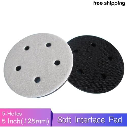 5" 5 Holes 125mm Soft Interface Pad Hook and Loop For Damping & Protecting Sanding Pad Power Tools Accessories (Pack of 5)