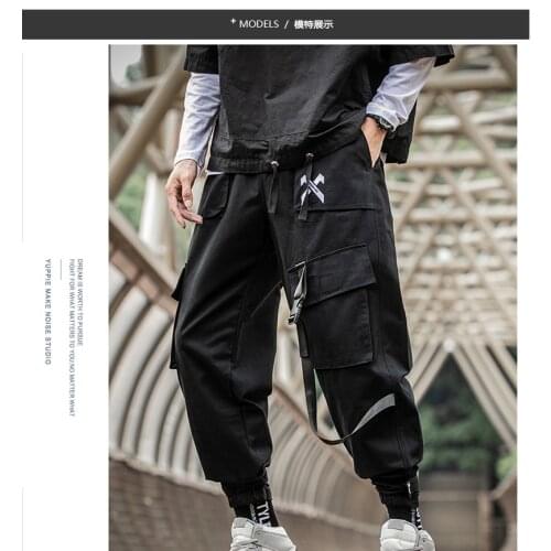 Hip Hop Autumn New Tooling Mens Multi Pocket Fashion Brand Functional Loose Casual Comfortable Velcro Pull Rope Parachute Pants