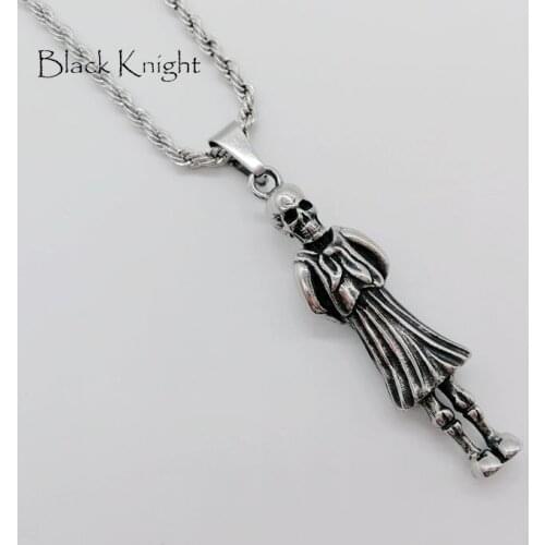 Black Knight Lady dress skull pendant necklace 316 stainless steel Gothetic punk lady skull in dress necklace BLKN0703