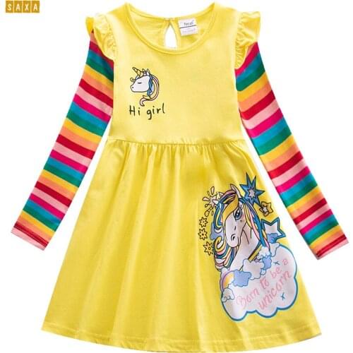 Girl Dress 2019 Spring and Autumn Unicorn Dress Cotton Cartoon Embroidered Stripe Girl Long Sleeve Dress kids dresses for girls
