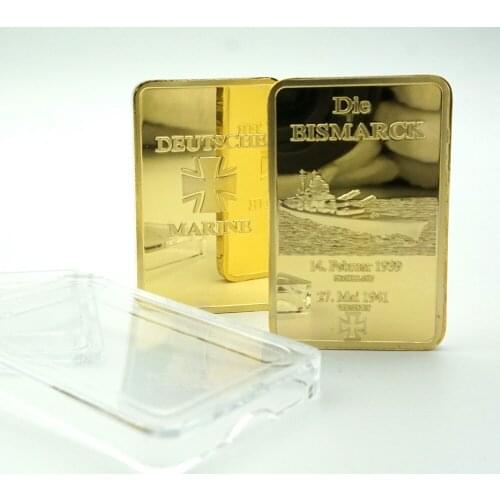 Gold Plated Bullion Bar Coins German Die Bismarck Battleship 1OZ Germany Navy Deutsche Marine Gold Souvenir Coin