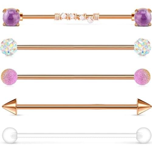 Industrial Barbell14G Cartilage Earrings Surgical Arrow Opal Scaffold Piercings ArrowPiercing Clear Retainer Bar for Women Men