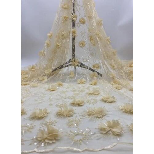 On sale 3d flower French tulle mesh lace fabric with beads African flower SYJ-566821 embroidery french lace fabic