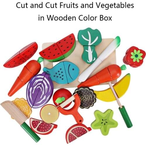 D7YD Realistic Kitchen Playset Pretend Play Toy Figure Vegetable Fruit Wooden Cooking Toy Shape Matching Game Learning Gift