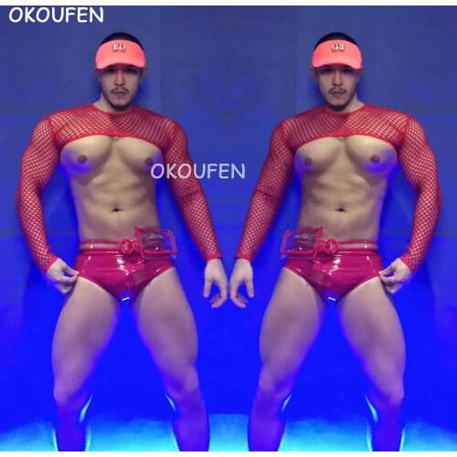 Christmas and New Year red theme net yarn party performance clothing nightclub bar ds men and women sexy dj performance clothing