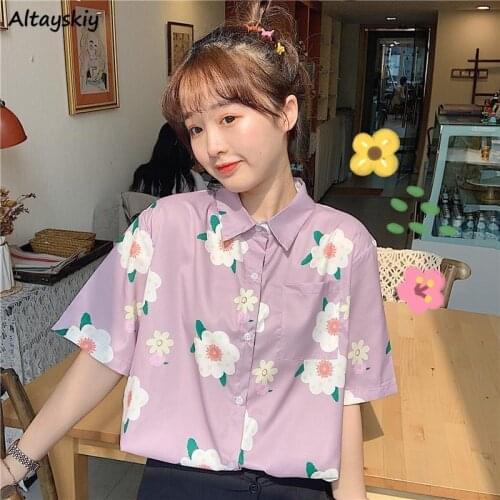 Shirts Women Student Print Short Sleeve Kawaii 5 Colors Design Loose Leisure Korean Style All-match Summer Mujer Soft Hot Sale