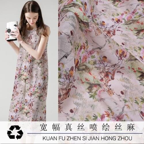 Customized Summer Digital Printing Silk Linen Fabric Mulberry Silk Cheongsam Shirt Dress Handmade Shell Fabric
