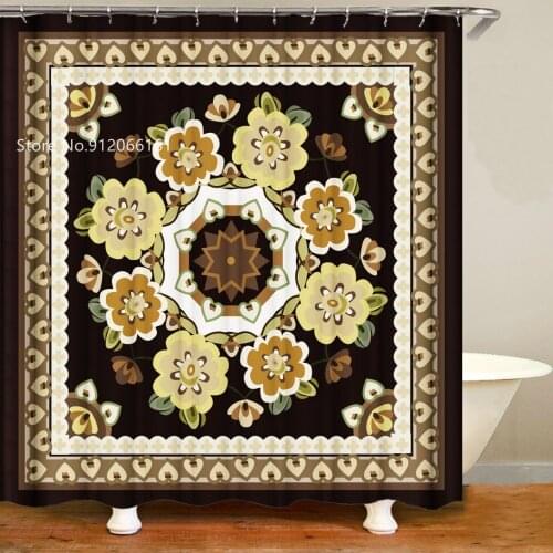 Euporean Pattern Shower Curtains Mandala Bohemia Bathroom Curtain For Bathroom Bath Curtain Frabic Polyester With 12 Hooks