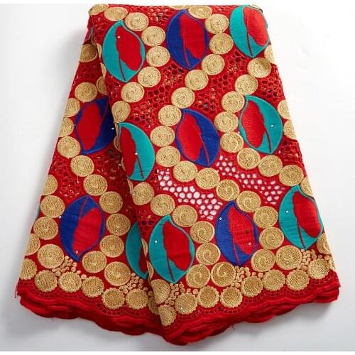 SJD LACE High Quality Cotton100% Lace Fabric Sew-on Rhinestone Embroidered Cotton Fabrics Nigerian Wedding For Women Dress A2405