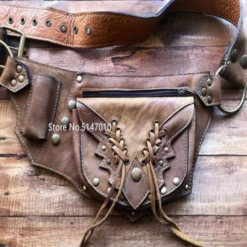 Medieval Gypsy Bohemian Pouch Bag Viking Pocket Belt Leather Wallet Steampunk Pirate Shaman Costume Accessory Cosplay For Adult