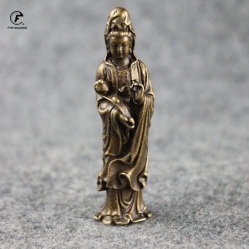 Solid Copper guanyin Buddha Statue Home Decorations Brass Sculptures Vintage Living Room Office Desk Decor Miniature Figurine