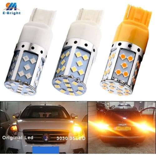 YM E-Bright LED Canbus W21W 7440 3030 35 SMD T20 Error FREE NO Hyper Flash Car Turn Signal 12VDC White Red Amber Automobile 2PCS