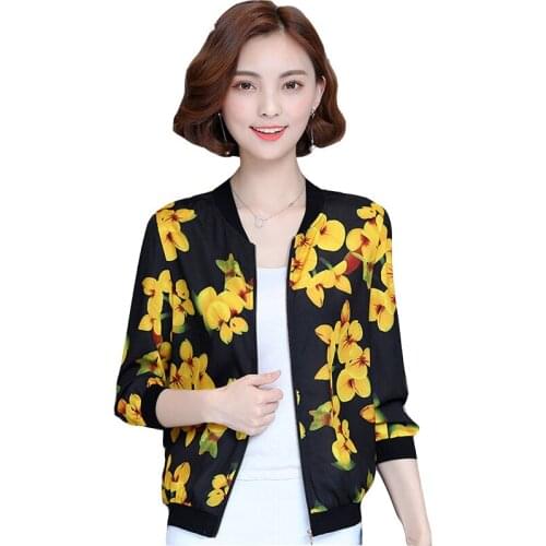 2019 Spring Autumn New Women Short Jacket Casual Slim Floral Print Zipper Long Sleeve Jacket female Outwear Plus Size 3XL Top