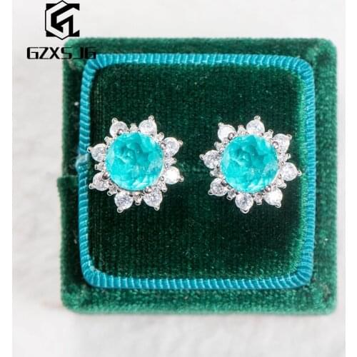 GZ Paraiba Tourmaline Gemstones Stud Earrings for Women Solid 925 Sterling Silver Round gemstone for engagement wedding gifts