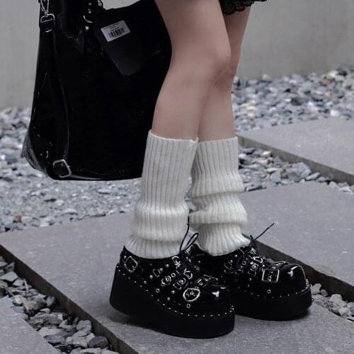 Women Lolita Rivet Belt Buckle Round Toe Gothic Punk Pumps Shoes Platform Wedge High Heel Creepers Japanese Harajuku Dark Lolita