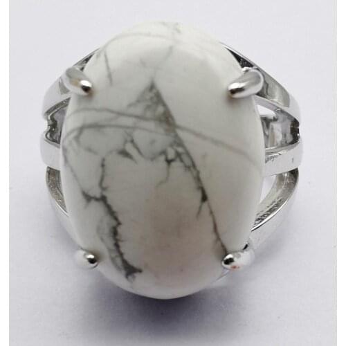 White Howlite Stone Oval Bead GEM Finger Ring Jewelry For Woman Gift Size 8 X262