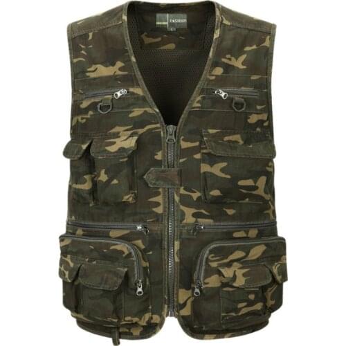 Spring Summer Male Sleeveless Multi Pocket Zip Travelers Working Photography Cotton Vest Casual Mens V-neck Waistcoat