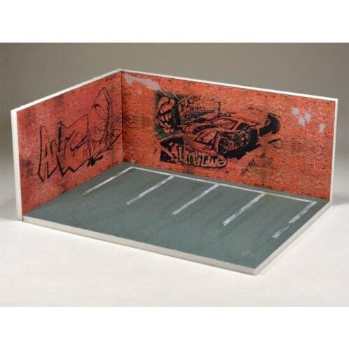 1:64 car model photo background scene red brick graffiti parking lot