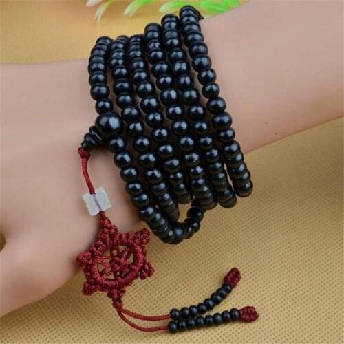 1pc Fashion Women Natural Black Tibetan Sandalwood Bracelet Buddhist 216 Prayer Beads Mala Bracelet Necklace Men Couples Gifts