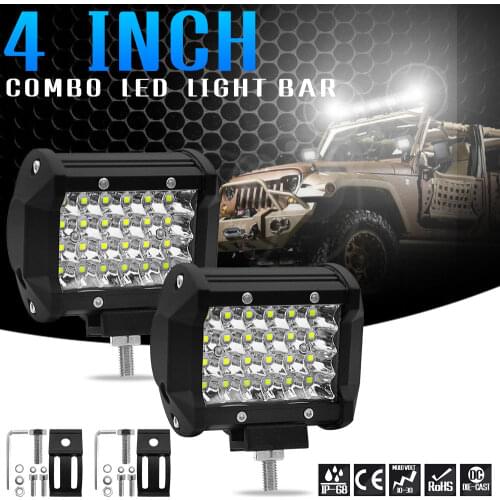 2PCS 4 inch 4 Rows LED Work Light Bar Flood Spot Combo 12V 24V Car Truck 4WD Offroad Driving Lamp Headlight ATV UTV Boat Truck