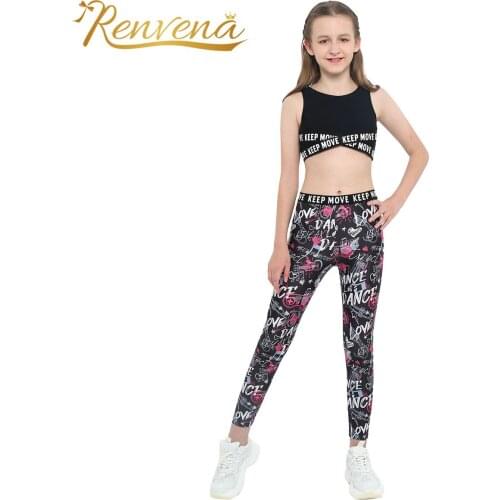 2Pcs Kids Girls Fashion Sport Suit Tracksuits Kids Clothes Set for Gym Fitness Sleeveless Crop Top Cartoon Graffiti Print Pants