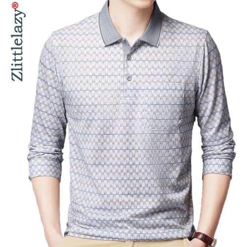2021 Pocket Long Sleeve Polo Tee Shirt Men Casual Striped Mens Clothing Polos Shirts Mens Fashion Slim Fit Poloshirt Tops 4595