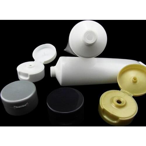 50pcs wholesale 100 ML empty white soft Tube with colorful lid , 100G white Tube with white black gold or gray screw flip lid