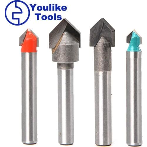 6.35mm Shank 90 Degree V Groove Bit 1/4″5/16″3/8″1/2″ CNC Engraving Solid Router Bits Carbide Milling Cutters for Wood Drilling