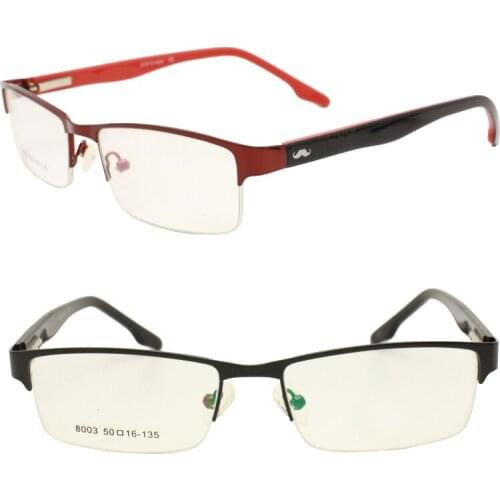 8003 square shape half-rim metal combined acetate temple with flexible hinge dual colors optical glasses frame for teenager