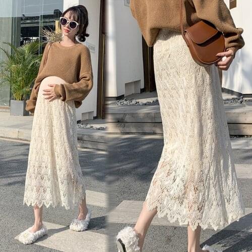 8524# 2021 Spring Autumn Chic Lace Maternity Skirts High Waist Adjustable Belly Clothes for Pregnant Women Korean Pregnancy
