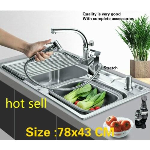 Free shipping Household multifunction vogue individuality kitchen double groove sink 304 stainless steel hot sell 78x43 CM
