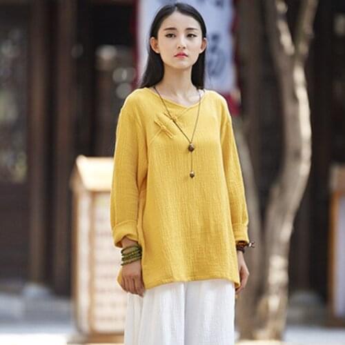 Spring and Autunm women vintage V neck buttons cotton linen Shirts blouses plus size M-6XL Long sleeve femininas blusa tops