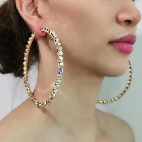 Big Circle Hoop Earrings AB Rhinestone luxury Designer Jewelry for Women Brincos Weddings Jewelry Statement Earrings UKMOC