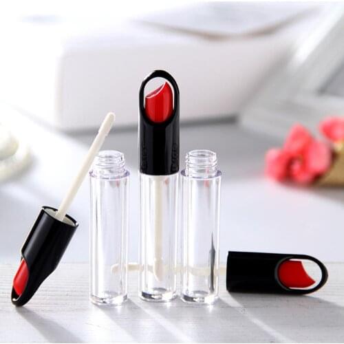 6ML Black Lipstick Shape Lid Transparent Bottle Body Lip Gloss Tube Empty Refillable Bottles Plastic Lip Balm Tube Vials DIY