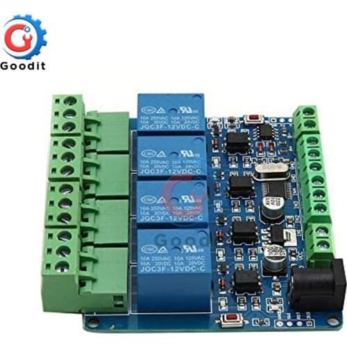 Modbus Rtu 4 Channel 12V Relay Module Switch Input / Output RS485 / TTL Communication interface relay 4 relay indicator Board
