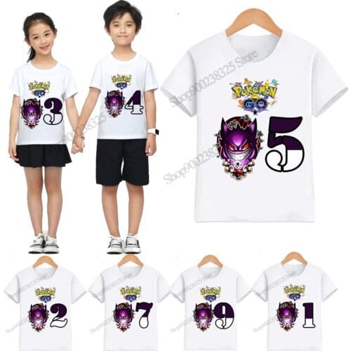 Pokemon Go Gengar Clothes Children T Shirts for Girl Cute Top Cartoon Boy Digital Short Sleeve Tshirt Kids Summer Clothes Nova