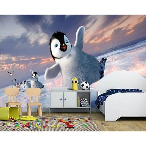 Custom papel de parede infantil,Penguins Happy Feet Ice Cartoons photo murals for childrens room nursery background wallpaper