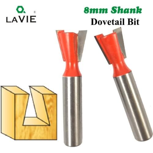 LA VIE 1pc 8mm Shank Dovetail Bit 2 Flute Router bits Tungsten Carbide Engraving Tools Milling Cutter for Wood Cutters MC02025