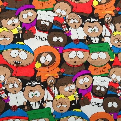 Width 140CM Cartoon Southern Park Printed Twill Cotton Elastic Fabric For Kids Sewing Dress Clothes DIY Needlework Material