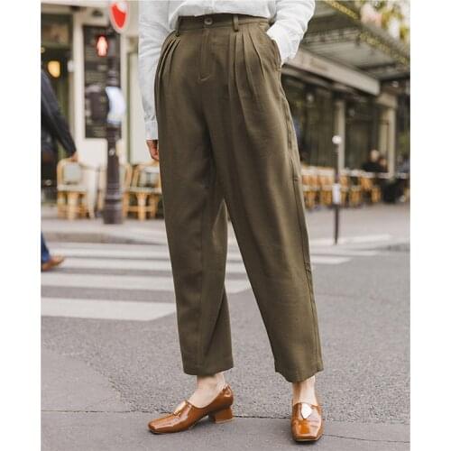 INMAN Spring Autumn High Waist Fold Fashion Pencil Leisure Ankle Length Pant